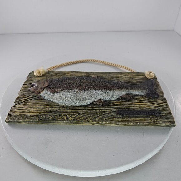 Rainbow Trout Hanging Wall Plaque 3D Fish Design Rustic Wood Look Rope Hanger - Picture 7 of 8